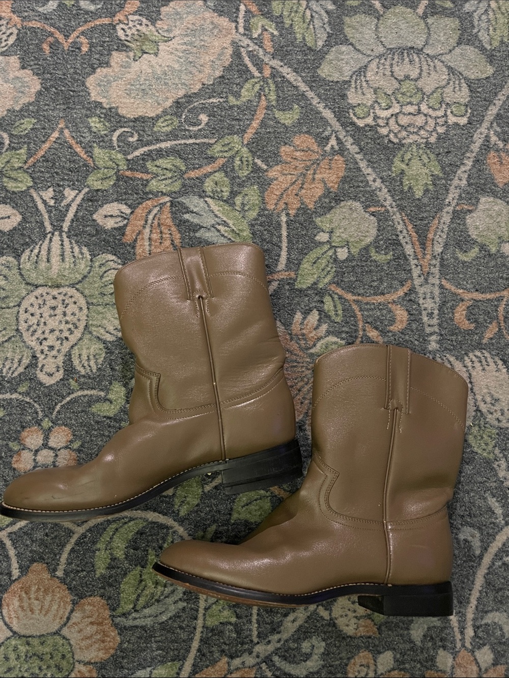Justin Boots Women's Taupe Leather Mid-Calf Heeled Boots